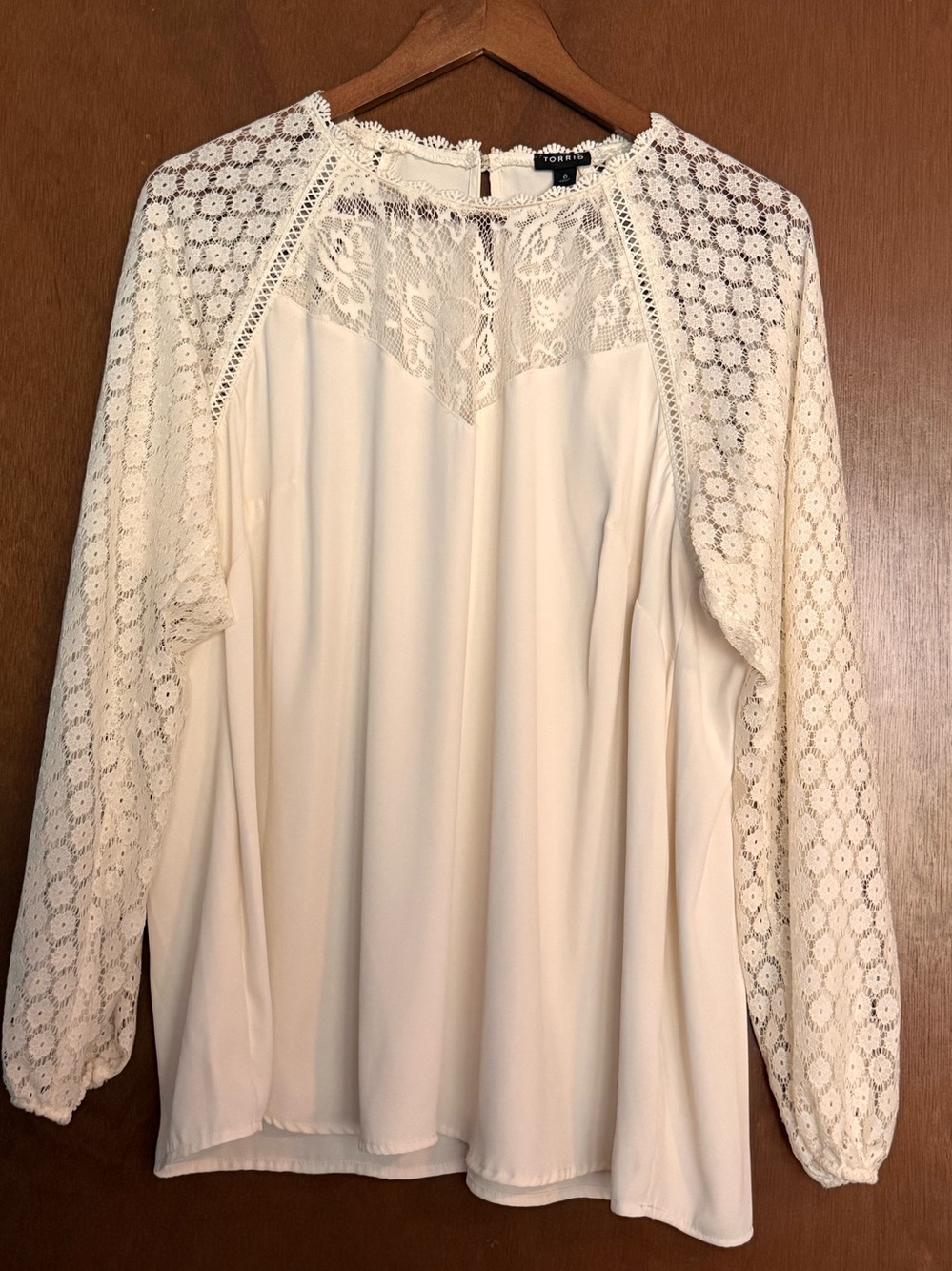 Torrid Ivory Georgette Lace Mix Sleeved Blouse